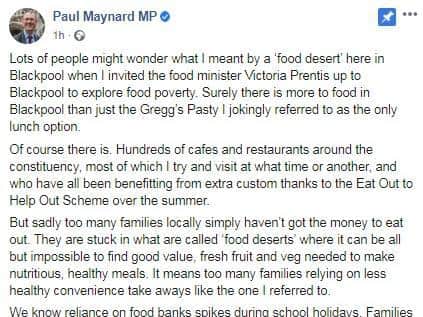 Paul Maynard also said in a Facebook post, uploaded after he was contacted by The Gazette, that the comment was a joke