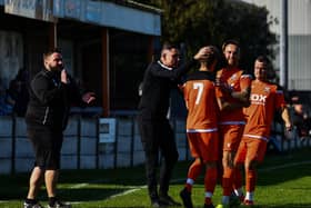 AFC Blackpool celebrate their winning goal by debutant John-Jo Morris 
Picture: ADAM GEE