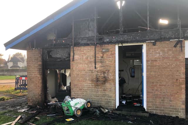 The equipment and tools inside the sports hut have been destroyed by the fire