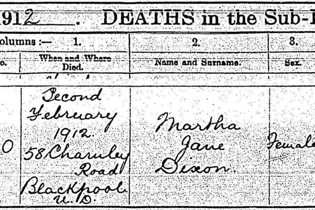 Martha Dixon's death certificate