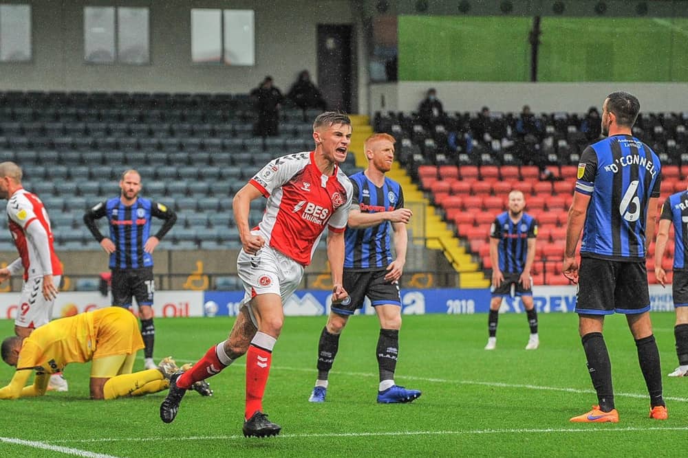 Harvey Saunders celebrates Fleetwood's equaliser