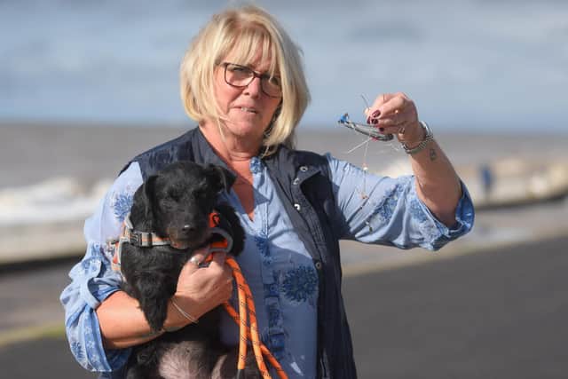 Linda Green from Cleveleys was walking her Patterdale Terrier Lottie along Rossall promenade on Sunday (October 4) when she injured her ankle on a discarded fish hook.