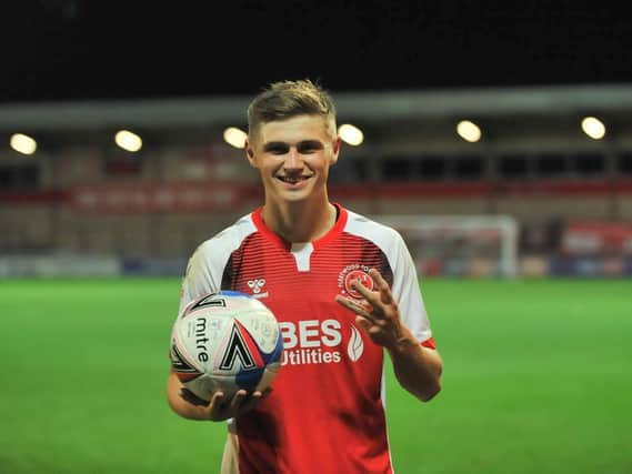 Harvey Saunders with the match ball after his hat-trick against Aston Villa Under-21s