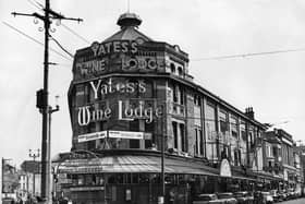 Yates's Wine Lodge, which originally opened as the Arcade and Assembly Rooms in 1868, is pictured here in 1977.