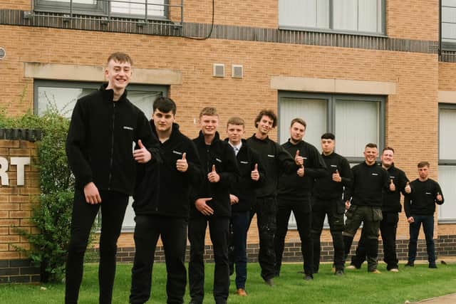 The apprentices given another chance to finish their training after being taken on by Blackpool firm Ameon. Left to right: Hayden Miles, 18, Stanley Park, Blackpool; James Murphy, 16, St Annes; Kieran Wright, 16, Ribbleton, Preston; Christian Roberts, 17, Basford, Stoke-on-Trent; Robert Jackson, 30, Fulwood, Preston; Luke Baillie, 20, Thornton Cleveleys; Thomas Ousby, 19, Freckleton, Preston; Harvey Cygal, 20, Fleetwood; Ryan O’Toole, 24, and Jamie Fradgley, 19, of Thornton and Cleveleys.