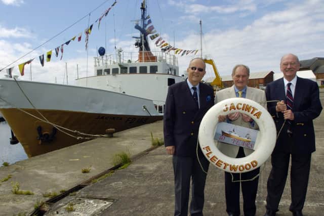Former Jacinta trustees David Pearce, the late Lionel Marr and the late Tony Lofthouse in happier times -   during the heritage vessel's 40th anniversary.