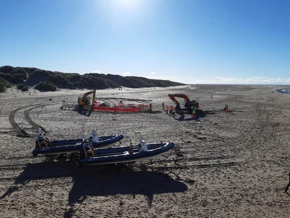 The excavation site on Blackpool beach