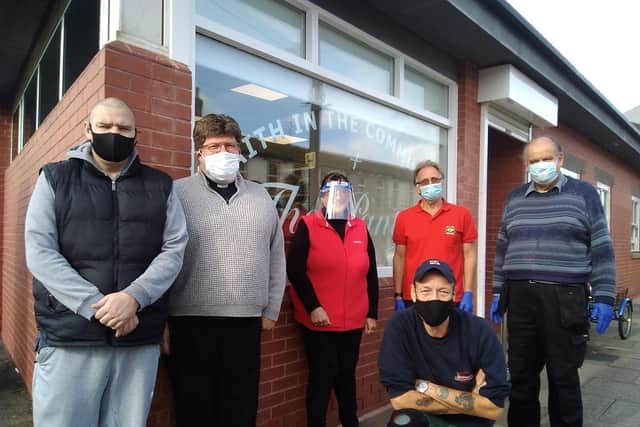The Pantry is now open in Fleetwood. Fr John Hall (second left)  with volunteers at the new amenity