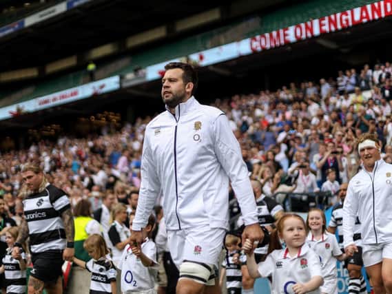 Josh Beaumont playing for England against the Barbarians last year
