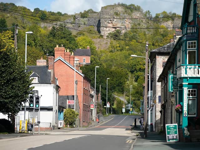 The border village of Llanymynech which has the Welsh properties on the left and English on the right of its main street (Photo by Christopher Furlong/Getty Images)