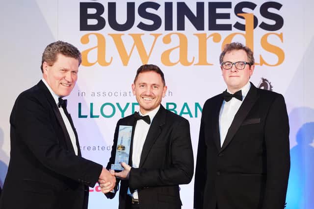 Steve Jackson being awarded with the Entrepreneur of the Year title in the Growing Business Awards in 2015. Just one of many awards Recycling Lives has won.