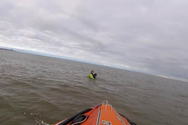 Adrian out at sea when the RNLI volunteers came to his rescue