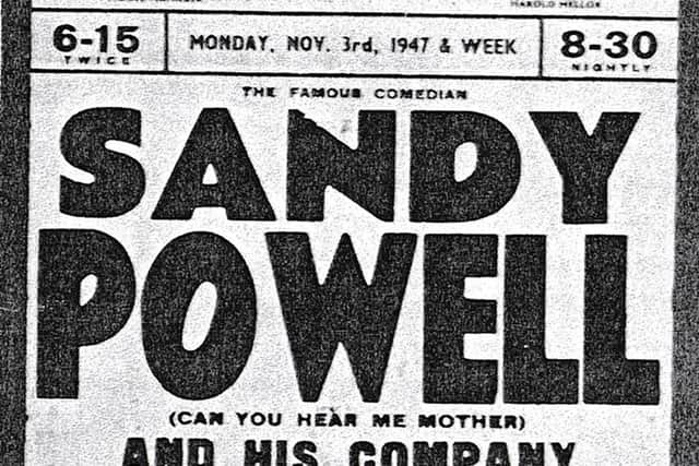 A Palace Theatre advertisement for Sandy Powell