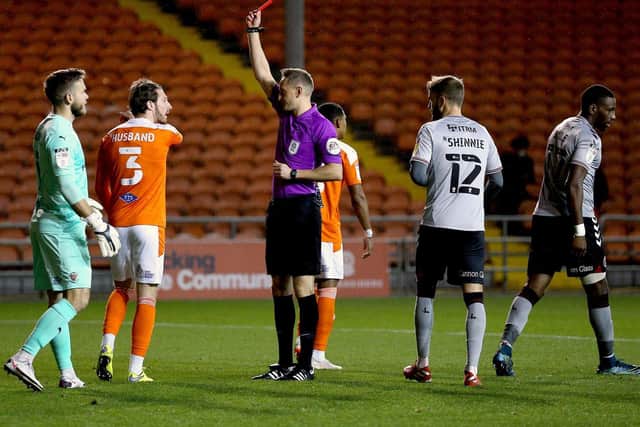 Blackpool saw James Husband sent off early on during Tuesday's match with Charlton Athletic