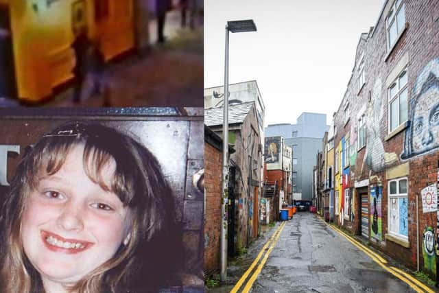 Charlene Downes and the Blackpool alleyway where she was last seen
