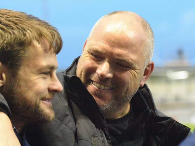 Jim Bentley celebrates Saturday's victory with Andy Taylor   Picture: Steve McLellan