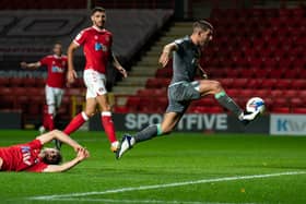 Fleetwood striker Ched Evans scores his second at Charlton