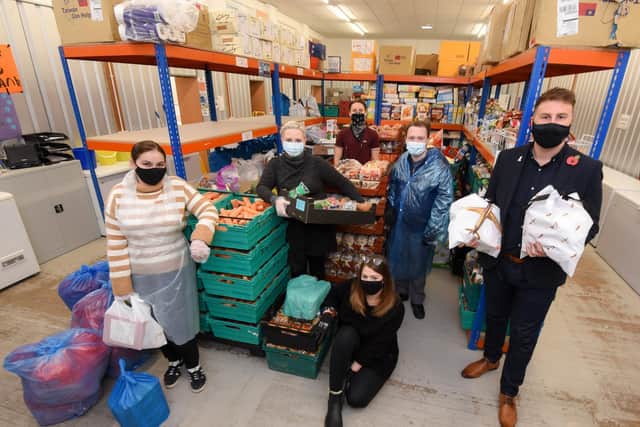 Chris Webb, left, with Blackpool Food Bank volunteers