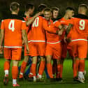 AFC Blackpool celebrate Jamie Thomas' hat-trick against Daisy Hill Picture: ADAM GEE