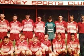 Ramalli, pictured centre front with the ball, while playing for Langney Sports, the club that became Eastbourne Borough