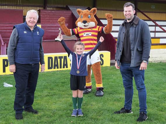 Sir Bill Beaumont (left) and son Josh made presentations at the Fylde Rugby Community Foundation camp