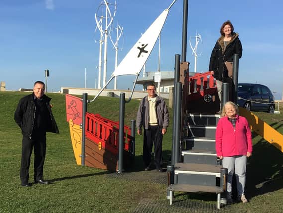 Members of the Friends of Jubilee Gardens Cleveleys, with some of the new play equipment.
From left to right:Coun Rob Fail, Peter Rothwell, Janet Brook (above), Janet Grayson (below)