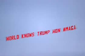 The banner being flown over Goodison Park earlier today.