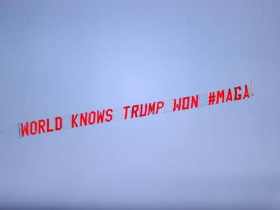 The banner being flown over Goodison Park earlier today.