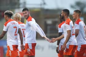 Gary Madine was at the double in Blackpool's 3-0 win
