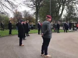 Ex-servicemen and Fleetwood residents maintained social distancing while observing a two minute silence in the Memorial Park