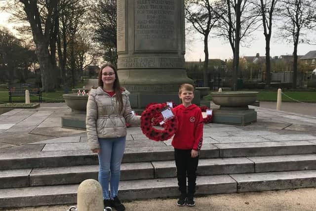 laying wreaths at the cenotaph were 12 year old Eva Taylor, the 2019 Fleetwood Carnival queen, and her brother Billy Taylor, aged 10.