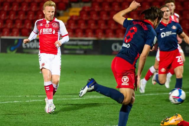 Mark Duffy scores Fleetwood Town's winning goal    Picture: Matt Wilkinson/PRiME Media Images Limited