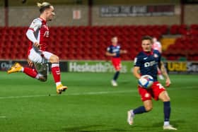 Barrie McKay scores for Fleetwood Town on Tuesday   Picture: Matt Wilkinson/PRiME Media Images