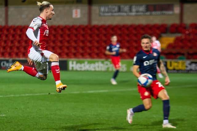 Barrie McKay scores for Fleetwood Town on Tuesday Picture: Matt Wilkinson/PRiME Media Images