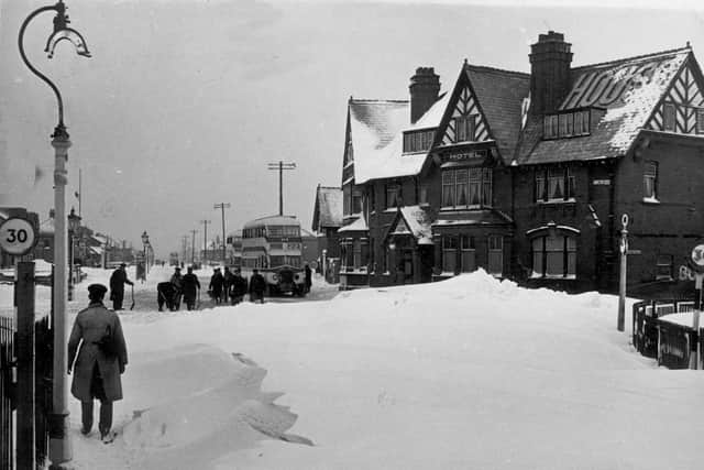 Snowdrifts block the road at Squires Gate, outside Halfway House