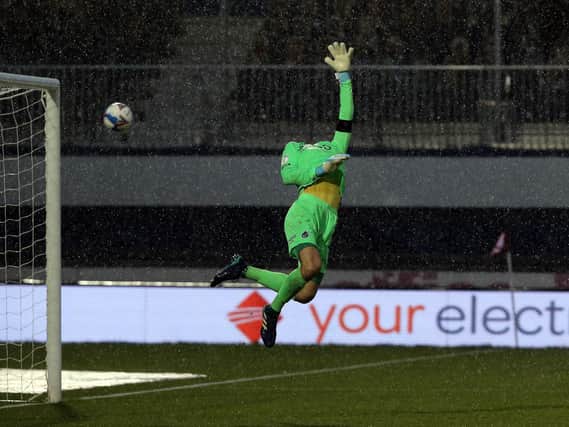 Callum Camps' free-kick flies past Bristol Rovers keeper Jordi van Stappershoef for the opening goal on Saturday