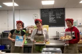 The cafe at Grange Park's community centre @TheGrange is serving takeaways during lockdown.
Pictured left to right are Jade Crowe, cafe manager, Brenda Griffin, chef, and Christy Wood, cafe assistant