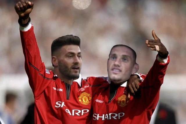 The cheeky WhatsApp image of Blackpool's Gary Madine and Jerry Yates superimposed on the bodies of Manchester United greats Dwight Yorke and Andy Cole