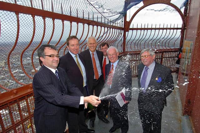 Coun Callow celebrating the deal to buy Blackpool Tower in 2010