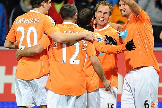 Blackpool celebrate Luke Varney's goal against Bolton Wanderers Picture: PA