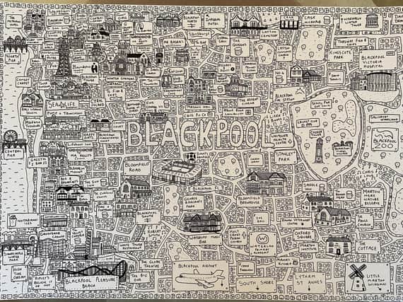 The doodle map of Blackpool drawn by Dave Gee
