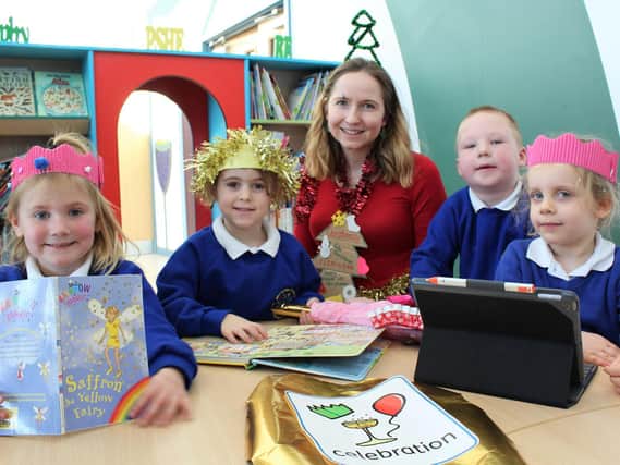 Sarah Peck with reception class pupils at Mereside Primary Academy