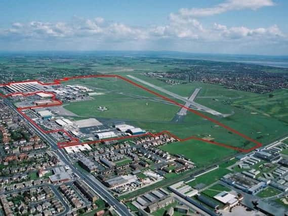 Aerial view of runways at Blackpool Airport