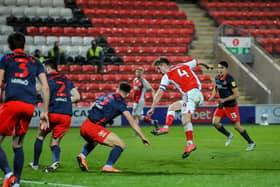 Callum Connolly levels for Fleetwood Town   Picture: Stephen Buckley/PRiME Media Images Limited