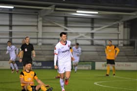 Liam Nolan celebrates his equaliser against Boston  Picture: STEVE MCLELLAN