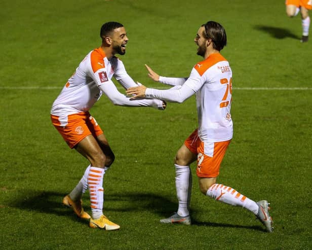 Luke Garbutt celebrates Blackpool's opening goal