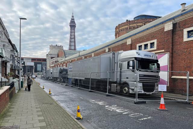 Lorries were seen outside the venue on Friday, unloading equipment for last night's show.