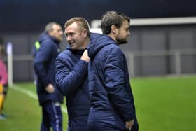 Nick Chadwick (left) and Andy Taylor aim to keep everything as normal as possible at AFC Fylde in the absence of Jim Bentley