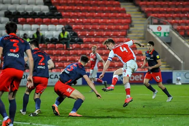 Captain Callum Connolly fires how Fleetwood's equaliser against Sunderland