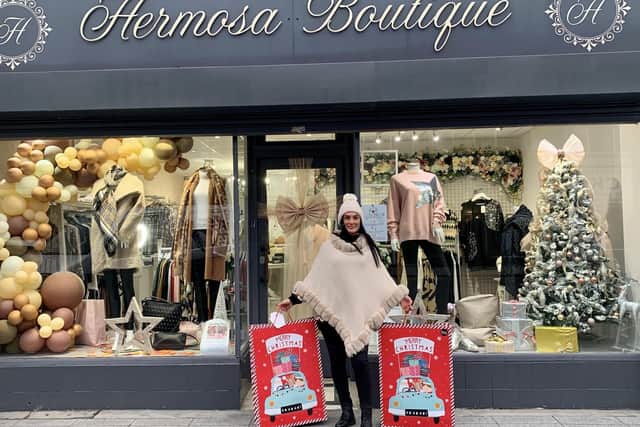 Katie James outside the Hermosa Boutique, Blackpool